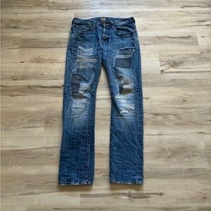PRPS Men's Distressed Blue Jeans Patchwork